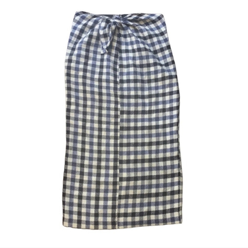 Tibi blue and white plaid knit midi skirt
